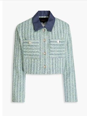 Maje Metallic Mint and Navy Cropped Tweed Jacket size 38 M MWT